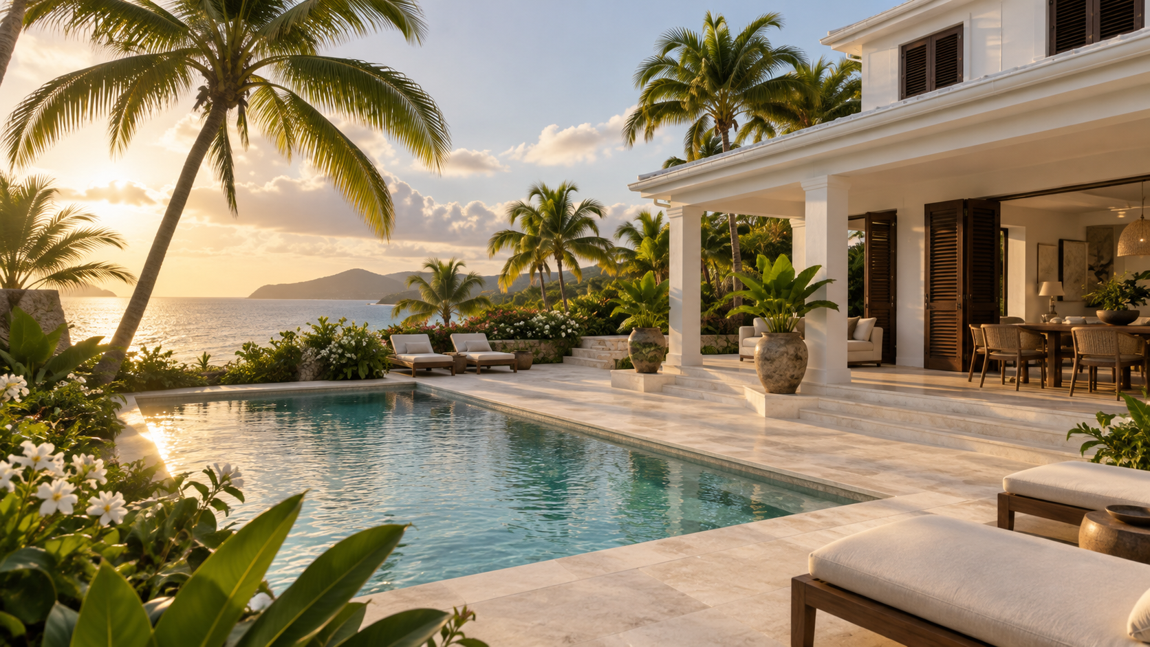 Illustration d’une villa tropicale avec piscine en Guadeloupe